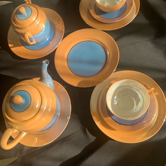 TT Takito Iridescent Hand Painted Lusterware Tea Set with Lunch/Dessert plates - Picture 8 of 15